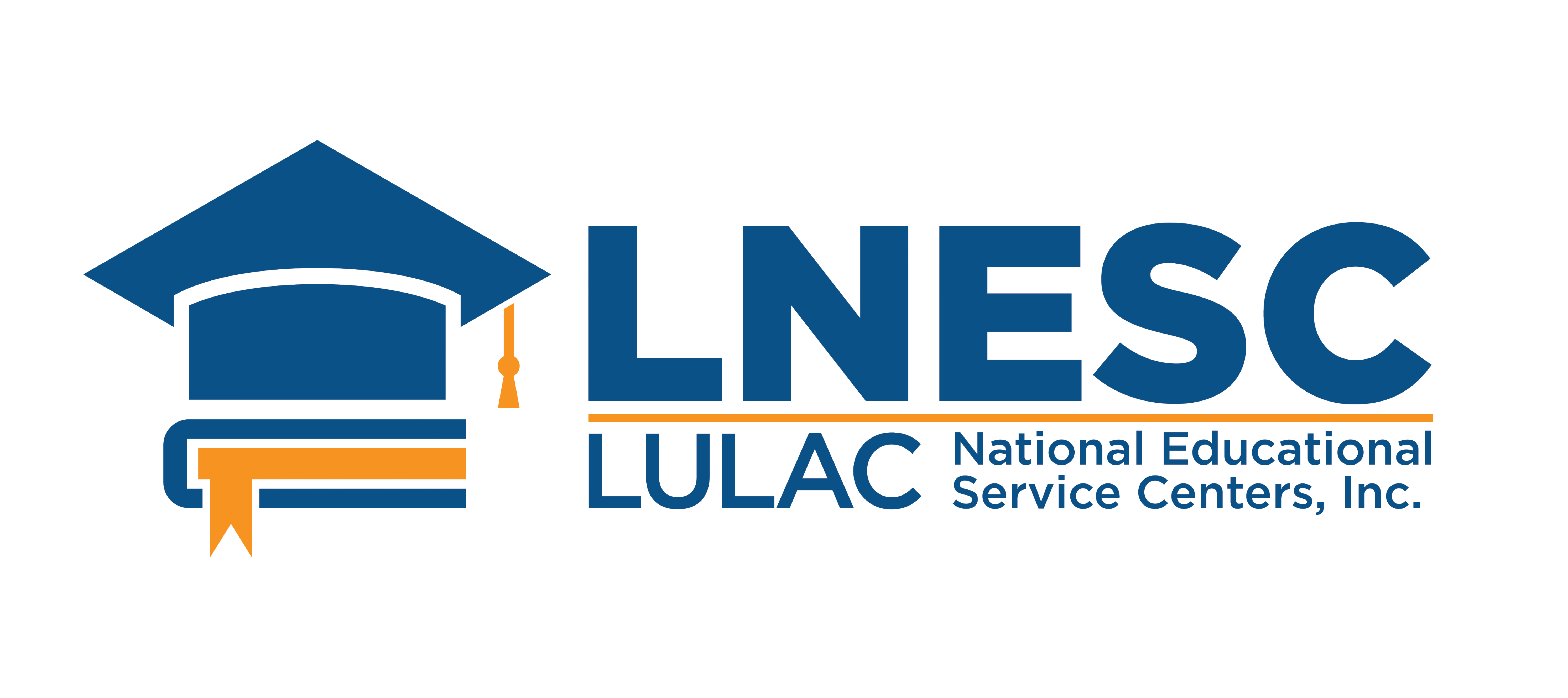 White LNESC wordmark on dark navy